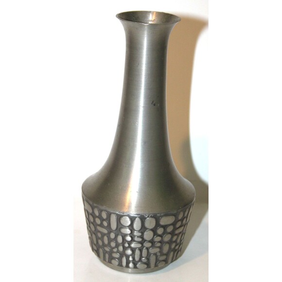Vintage Mastad 554 Pewter Vase Norway Geometric Pebble Pattern Scandinavian Art - Picture 3 of 7